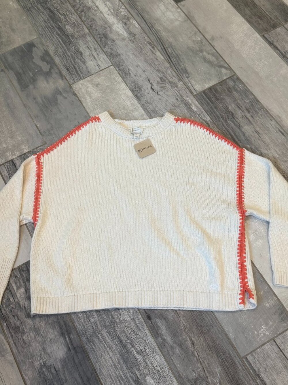 Maeve by Anthropologie Cream Cotton Blend Whipstitch Crewneck Sweater NWT Small